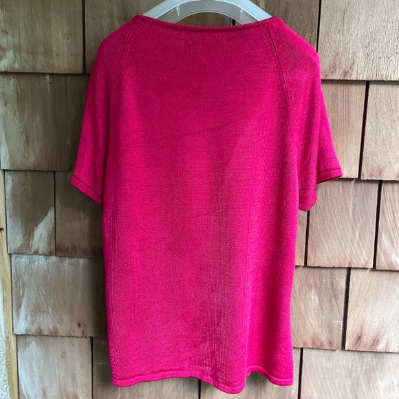 JONES NEW YORK Glitter Viscose Red Knitted Top Round Neck Raglan Short Sleeve XL - Picture 6 of 9